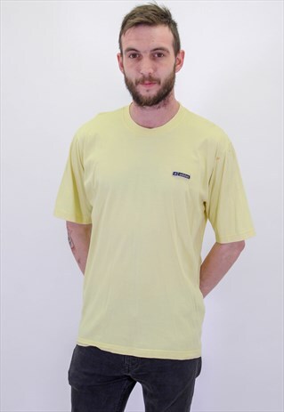 VINTAGE ADIDAS LOGO T-SHIRT IN YELLOW LARGE