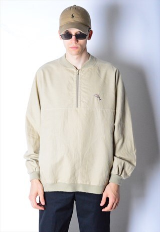 VINTAGE 80S BEIGE LINEN BLEND EMBROIDERED DOLPHIN JACKET