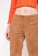 VINTAGE LEATHER TROUSERS Y2K SUEDE FLARE CROPPED PANTS