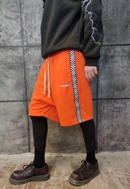 SKA Check sports shorts elastic skater overalls in orange