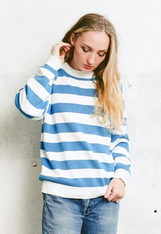 VINTAGE 80S WHITE STRIPED KNIT JUMPER