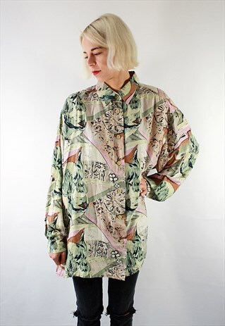 VINTAGE 80'S MULTI COLOUR LONG UNISEX SILK SHIRT