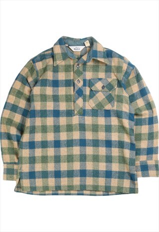 Vintage  Woolrich Shirt Quarter Button Fleece Check Blue