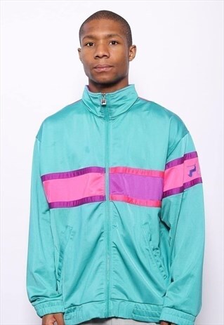 VINTAGE FILA TRACK JACKET GREEN AND PINK