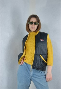 Vintage y2k unisex sport puffer gilet jacket in yellow black