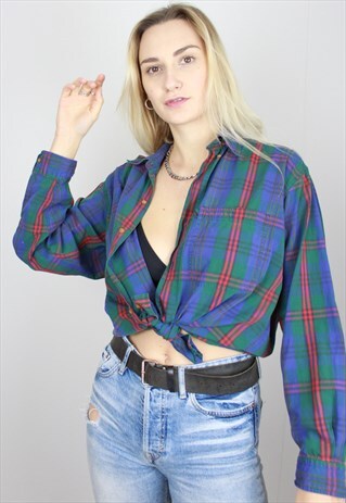 VINTAGE 90S CHECKED BLUE FLANNEL OVERSIZED SHIRT