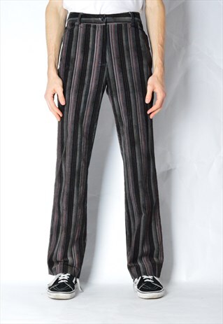 VINTAGE 80S UNISEX BROWN STRIPED CORDUROY PANTS