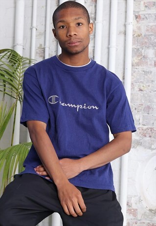 VINTAGE CHAMPION CHEST LOGO T-SHIRT NAVY BLUE