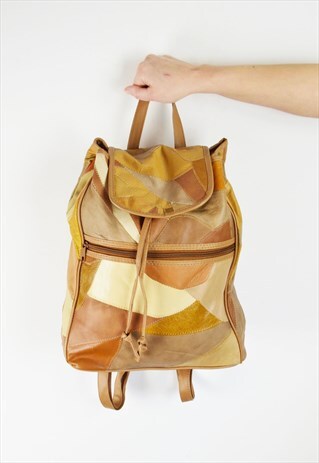 BROWN LEATHER PATCHWORK BACKPACK BAG