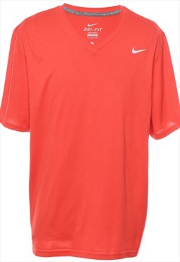 Vintage Nike Plain V-Neck Red Sports T-shirt - XL