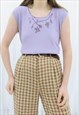 90S VINTAGE LILAC FLORAL EMBROIDERED BEADED TOP