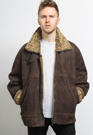VINTAGE SUEDE AVIATOR FLEECE SHEEPSKIN JACKET