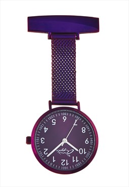 Annie Apple Silver Purple Mesh Nurses Nurse Fob Watch