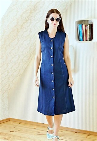 VINTAGE NAVY GOLD BUTTON DRESS