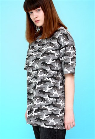 OVERSIZED GREY CAMO CAMOFLAGE T-SHIRT