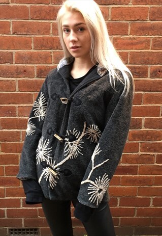 VINTAGE OVERSIZED FLEECE OVERCOAT JACKET WILDLIFE WINTER