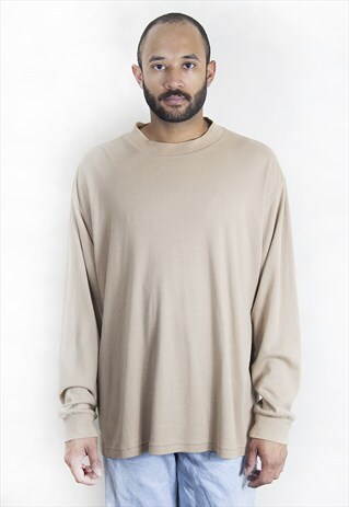 90S MINIMALIST SPORTWEAR CAMEL BROWN MOCK TURTLE NECK TEE
