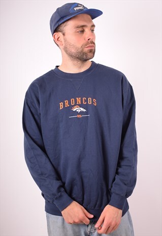 NFL MENS VINTAGE DENVER BRONCOS SWEATSHIRT JUMPER LARGE NAVY