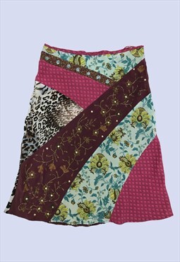 Multicoloured Mixed Fabric Patchwork Festival Boho Skirt