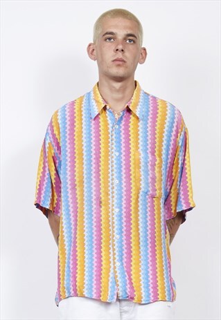 VINTAGE 80'S MULTICOLOURED WIGGLE PRINT SHIRT