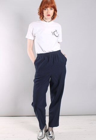 VINTAGE 80S NAVY HIGH WAISTED TAPERED TROUSERS