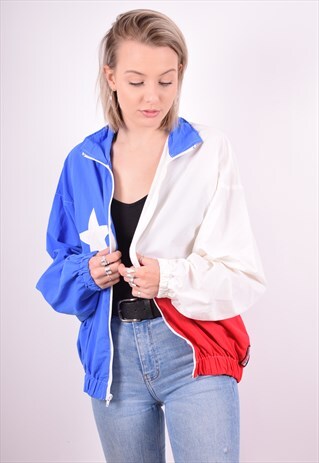 WOMENS VINTAGE TRACKSUIT TOP JACKET MEDIUM MULTI 90'S
