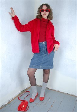 Vintage Y2K Bright Fluffy Red Festival Fleece Jumper Jacket