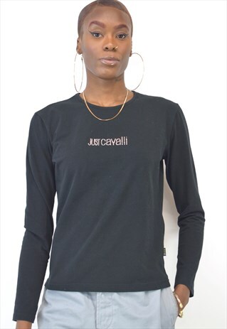 VINTAGE 90S JUST CAVALLI BLACK DIAMONTEE SHIRT