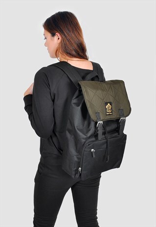 QUILTED KHAKI PANEL LAPTOP BACKPACK