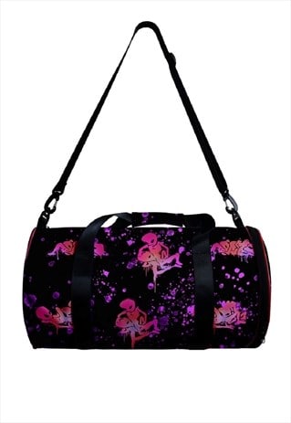 ALIEN PRINT DUFFEL BAG RETRO SPORTS UFO WEEKENDER BAG BLACK