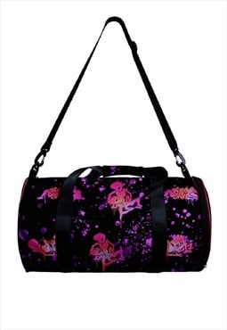 Alien print duffel bag retro sports UFO weekender bag black