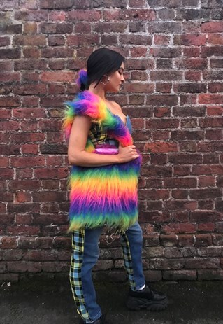 RAINBOW FAUX FUR HANDMADE TOTE BAG