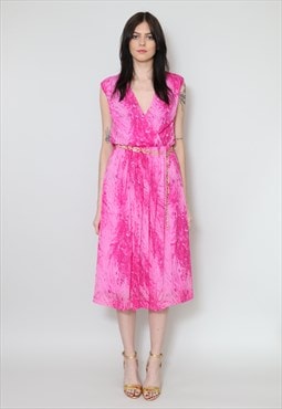 70's Ladies Vintage Dress Fink Modell Pink Sleeveless Midi