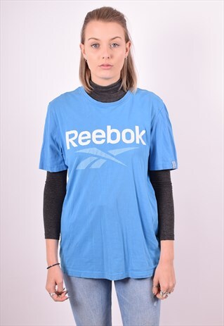 REEBOK WOMENS VINTAGE T-SHIRT TOP MEDIUM BLUE 90S