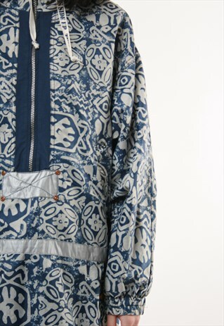 VINTAGE NO NAME ABSTRACT PRINT 1/4 ZIP ANORAK JACKET 381