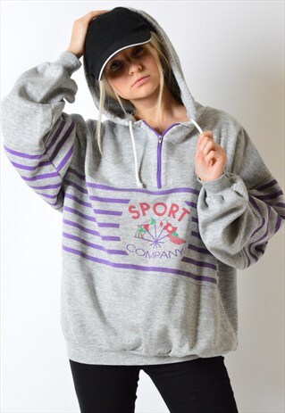 VINTAGE 80S GREY 1/4 ZIPPER HOODIE