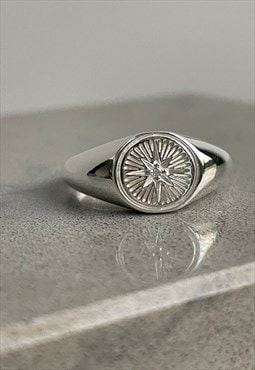 Silver Signet Ring Cubic Zirconia Gender Neutral Jewellery