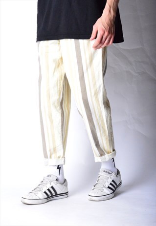VINTAGE 80S BEIGE STRIPED LINEN BLEND PANTS