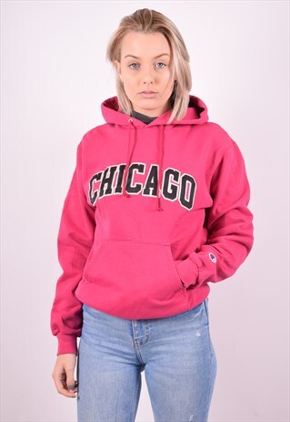 CHAMPION WOMENS VINTAGE HOODIE JUMPER SMALL PINK 90S