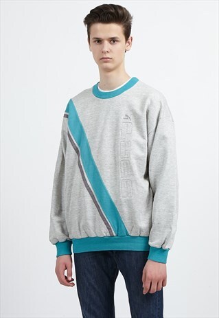 VINTAGE GREY BLUE PUMA CREW NECK PULLOVER SWEATSHIRT