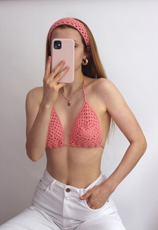 PEACHY PINK CROCHET HEADBAND