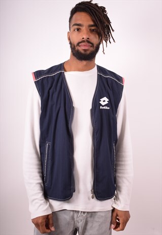 LOTTO MENS VINTAGE GILET LARGE NAVY BLUE 90S
