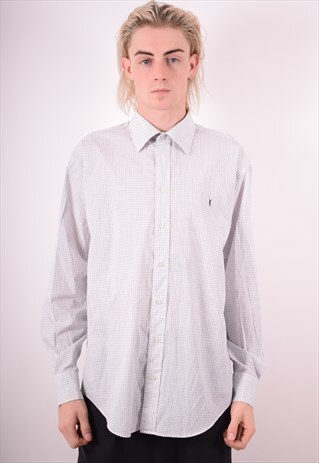 YVES SAINT LAURENT MENS VINTAGE SHIRT LARGE WHITE CHECK 90S