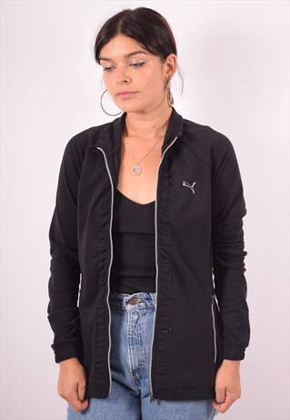 PUMA WOMENS VINTAGE TRACKSUIT TOP JACKET SMALL BLACK 90S