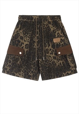 Leopard denim shorts animal print jean cargo pocket pants 