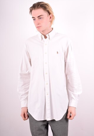 POLO RALPH LAUREN MENS VINTAGE SHIRT MEDIUM WHITE 90S