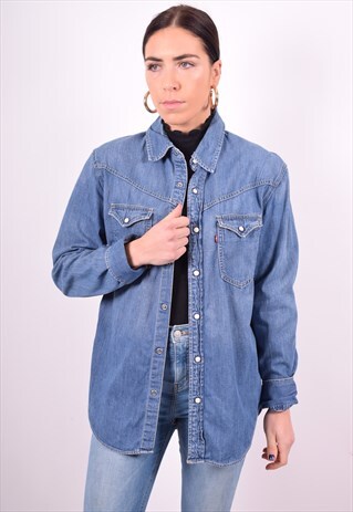 LEVI'S WOMENS VINTAGE DENIM SHIRT MEDIUM BLUE 90'S
