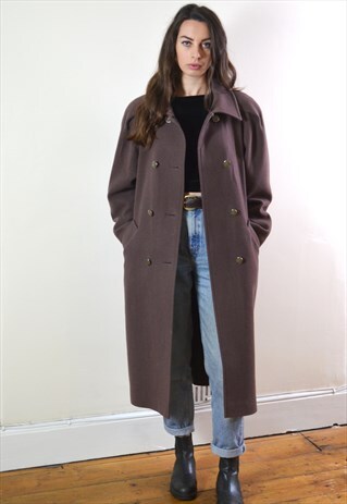 1990S VINTAGE BROWN C&A PURE NEW WOOL LONG COAT