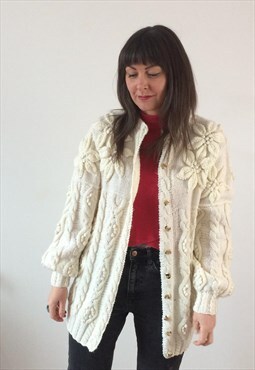 Vintage White Cable Knit Cardigan 