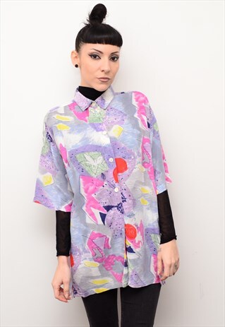 VINTAGE 90'S RETRO FUNKY ARTY PATTERNED OVERSIZED SHIRT
